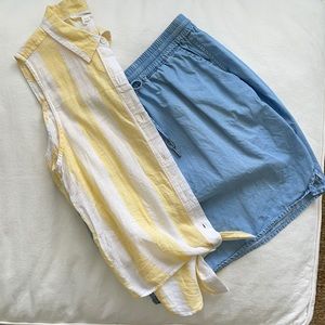 Awning stripe yellow and white linen/cotton tie bottom top from beachlunchlounge